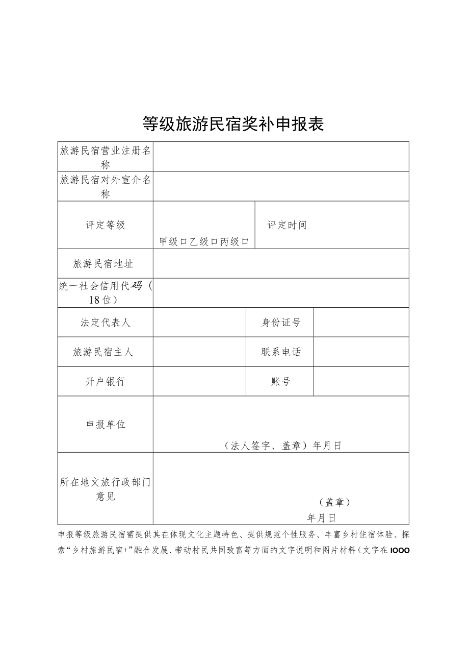 等级旅游民宿奖补申报表、信用承诺书.docx_第1页