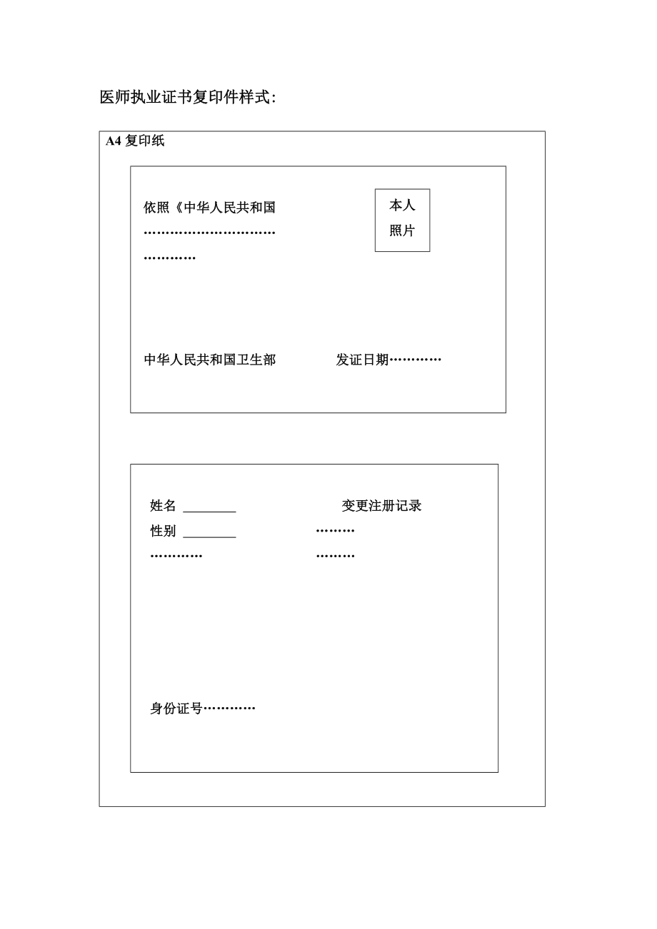 医师执业证书复印件样式： .doc_第1页