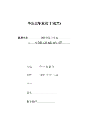 会计电算化实践对会计工作的影响与对策毕业论文.doc