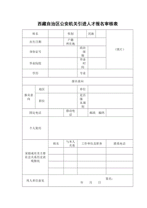 西藏自治区公安机关引进人才报名审核表.doc