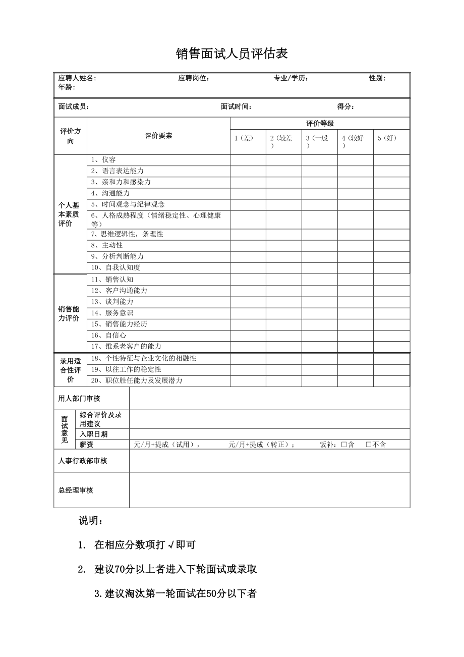 销售人员面试评估表完整版.docx_第2页