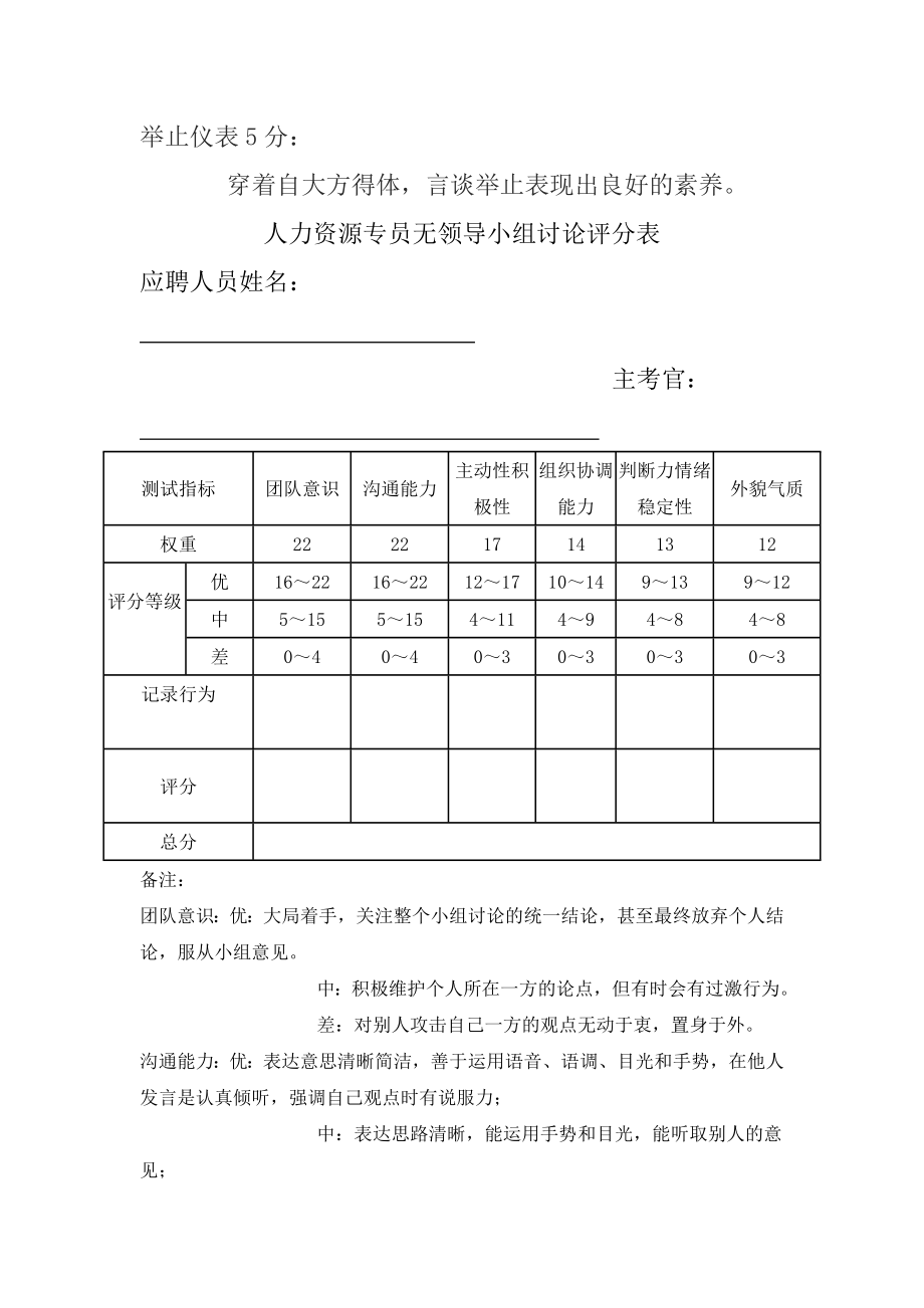 公务员无领导小组讨论面试评分表.doc_第2页