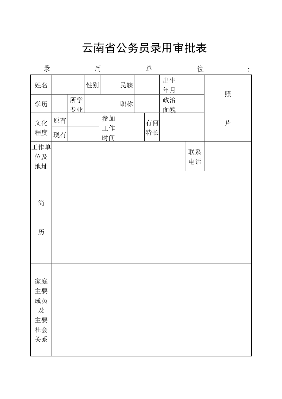 云南省公务员录用审批表.doc_第1页