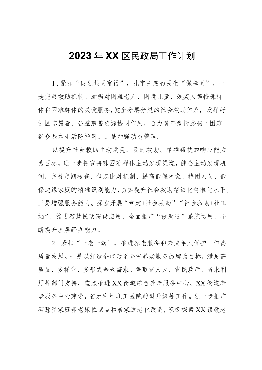 2023年XX区民政局工作计划.docx_第1页