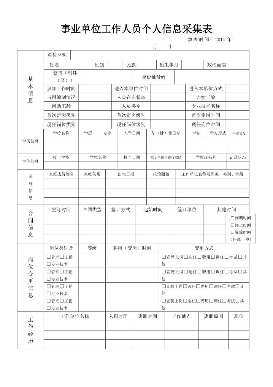 事业单位工作人员个人信息采集表.doc_第1页