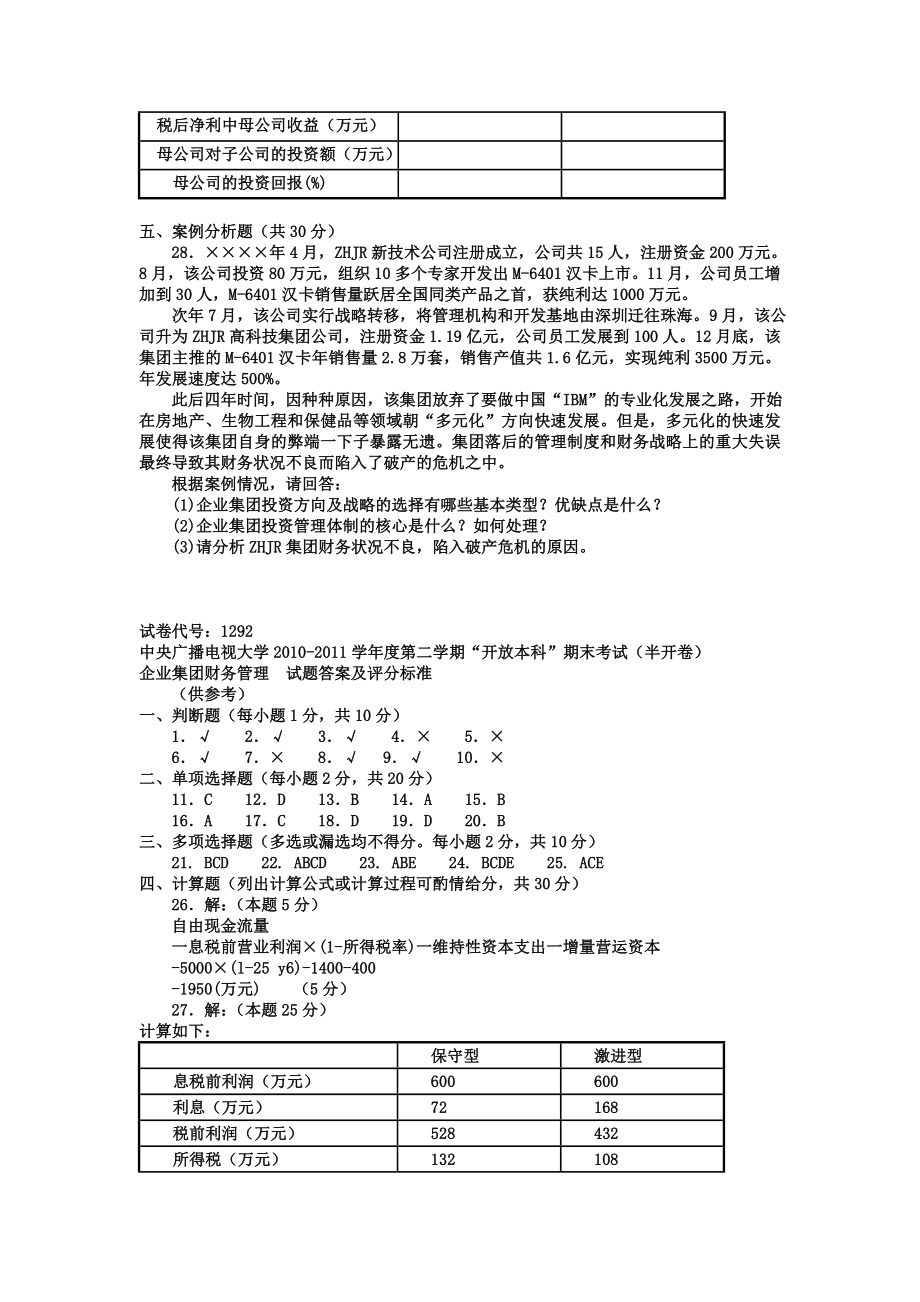 电大本科会计学《企业集团财务管理》试题及答案1.doc_第3页