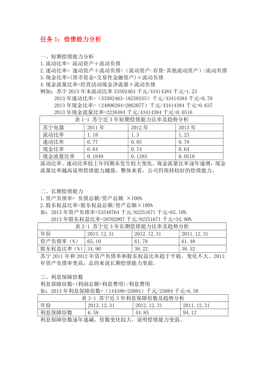 【最新精选】电大作业财务报表分析完整版——苏宁偿债能力分析、运营能力分析、、获利能力分析、财务报表综合分析.doc_第3页