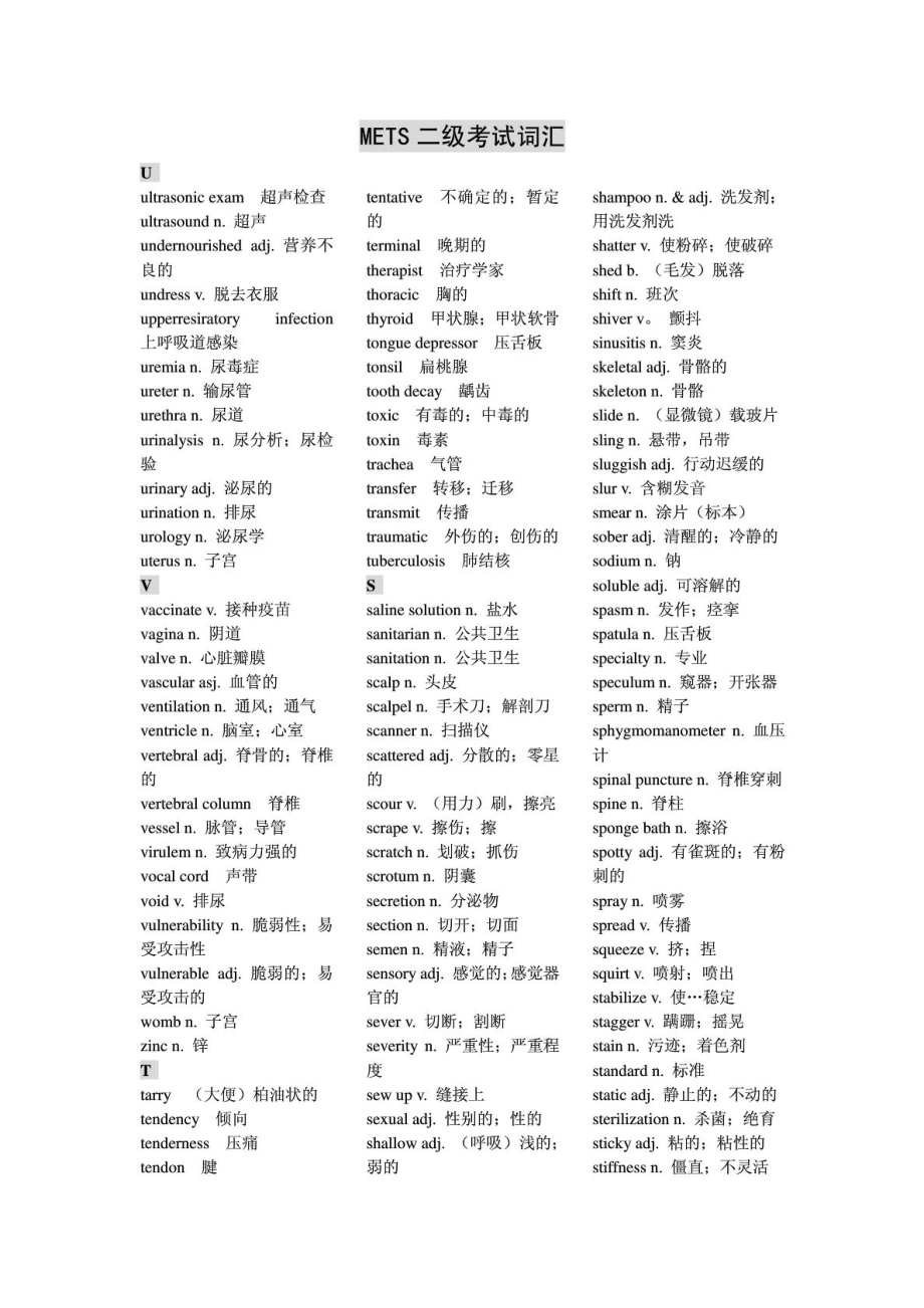 METS医护英语(二级)重点词汇.doc_第1页