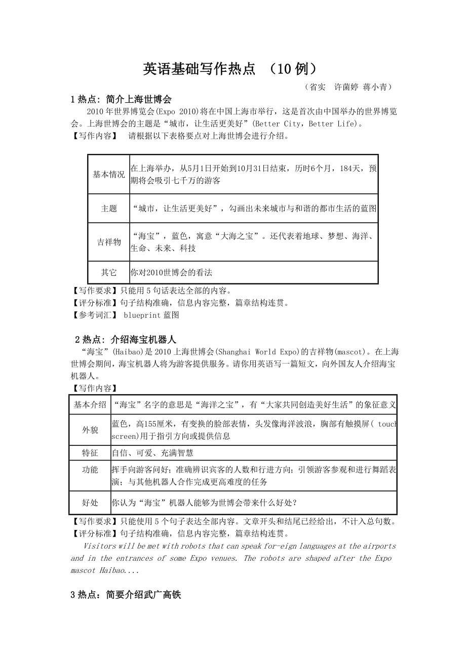 英语基础写作热点（10热点篇）.doc_第1页