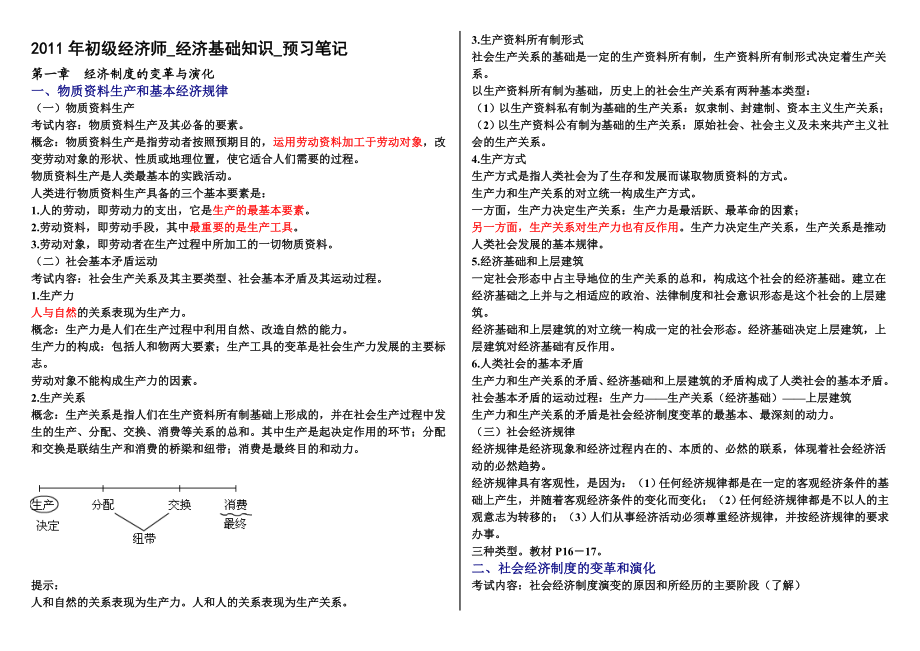 初级经济师经济基础知识预习笔记.doc_第1页