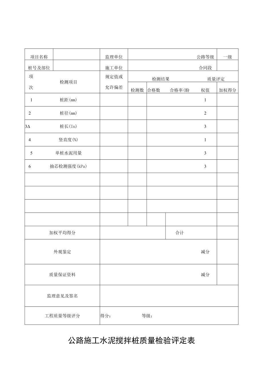 公路施工水泥搅拌桩检验评定表.docx_第1页