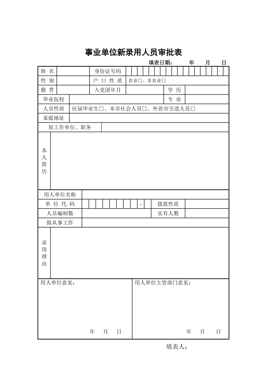 事业单位新录用人员审批表.doc_第1页