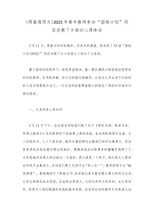 （两篇通用文）2023年青年教师参加“国培计划”项目送教下乡培训心得体会.docx