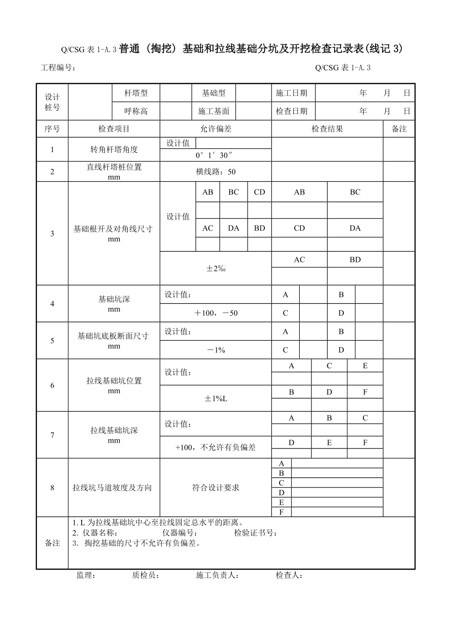 输电线路施工记录及验评表测量记录及验评表.doc_第3页