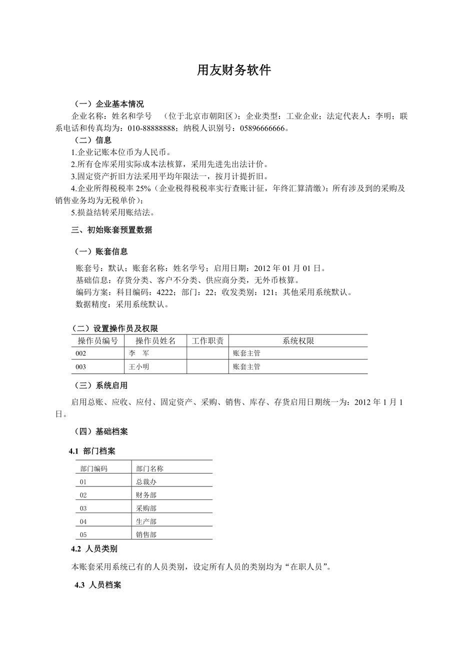 用友财务软件模拟账套信息.doc_第1页