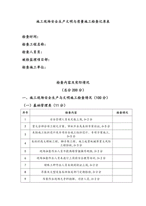 建筑施工现场安全生产文明和质量施工检查记录表.doc