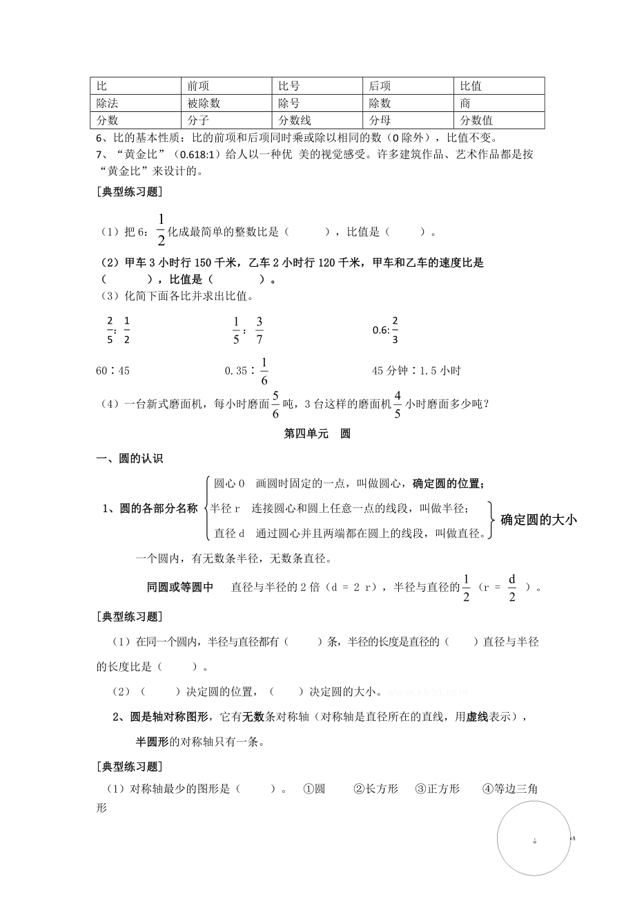 小学六年级上册数学总复习知识点与典型例题.doc_第2页