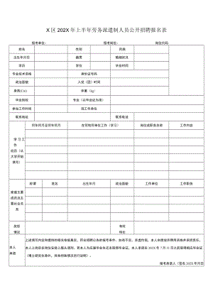 X区202X年上半年劳务派遣制人员公开招聘报名表.docx