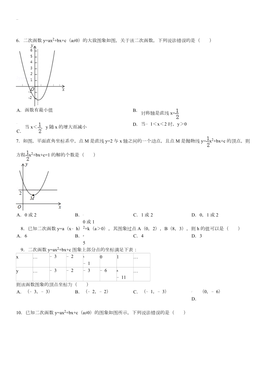 二次函数图像和性质习题精选(含答案).doc_第2页