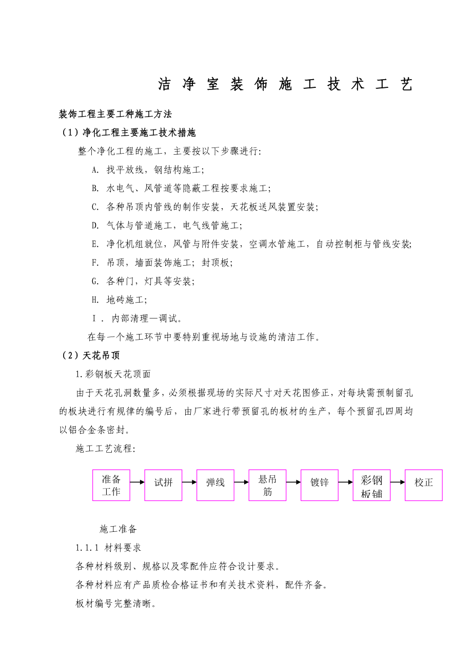 洁净室装饰施工工艺和技术方案.docx_第1页