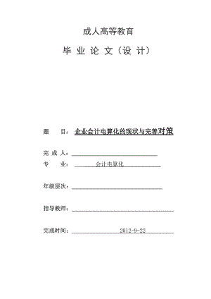 企业会计电算化的现状与完善对策毕业论文.doc