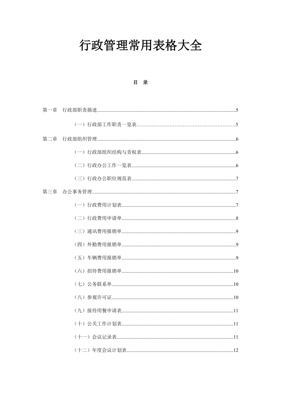 行政管理常用表格大全(行政必备).docx_第1页