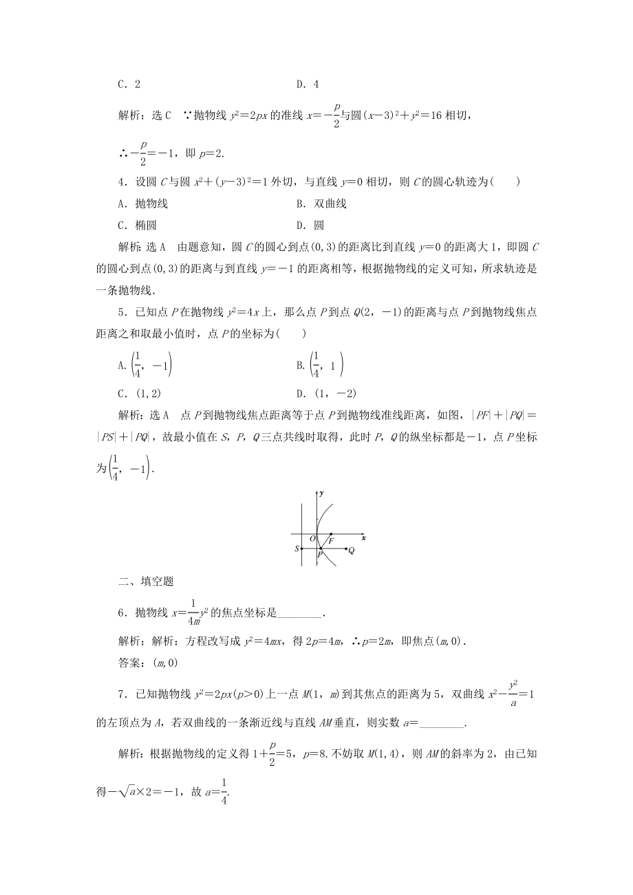 高中数学 课时达标检测十二抛物线及其标准方程 新人教A版选修21..doc_第2页