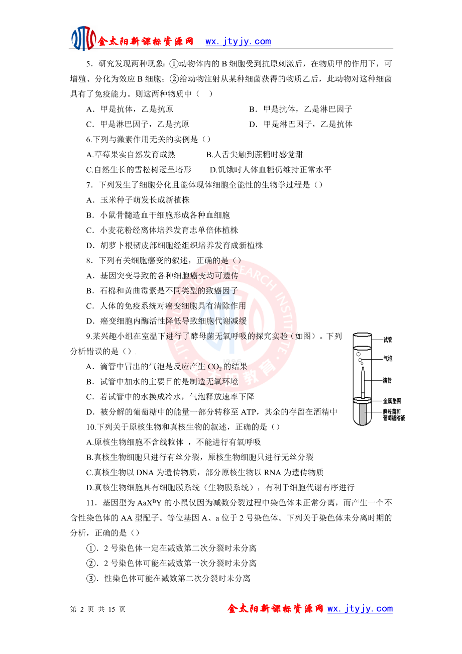 生物二轮复习专题十六选择题题型突破专题测评.doc_第2页