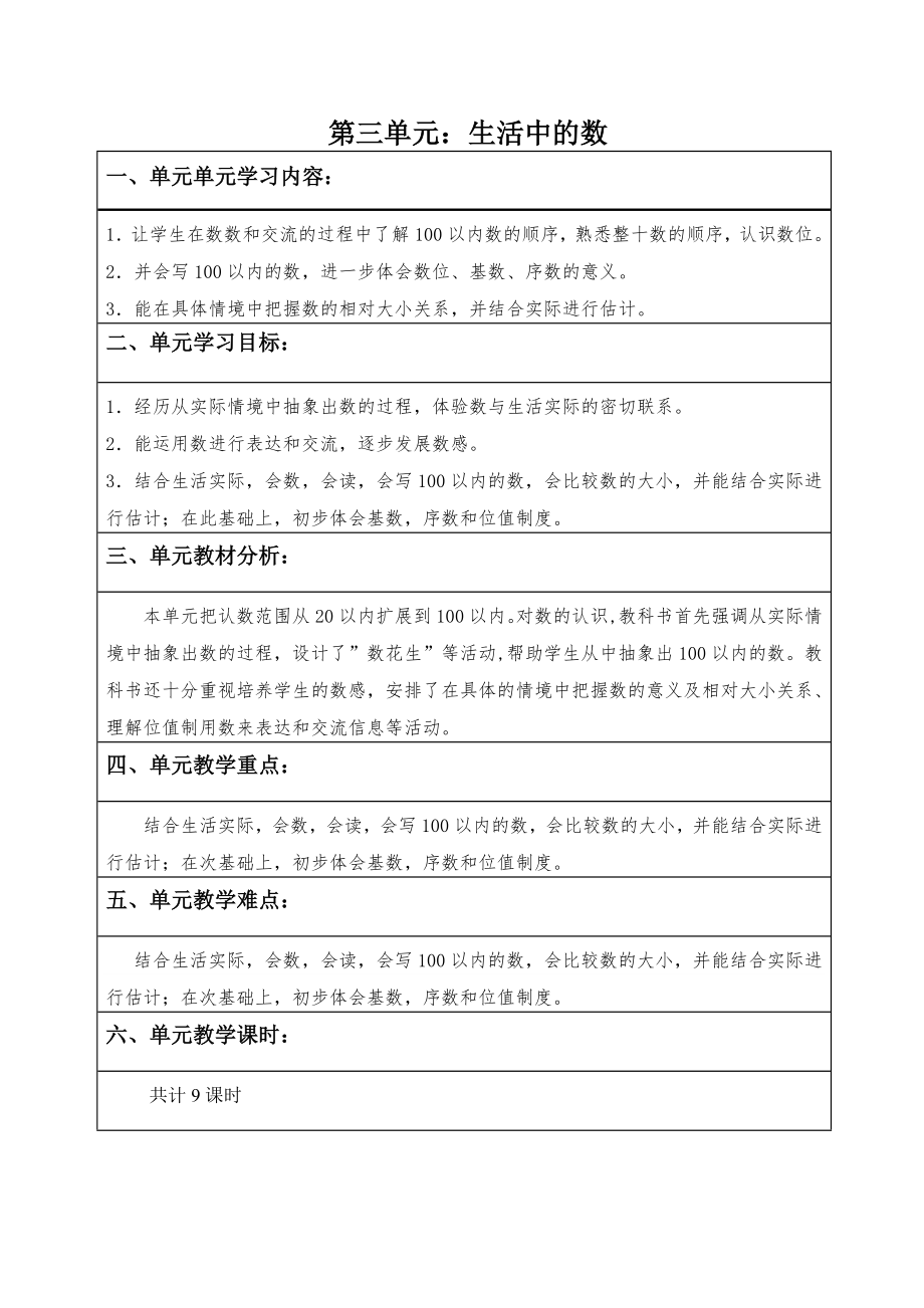 一年级数学下册第三、四单元.doc_第1页