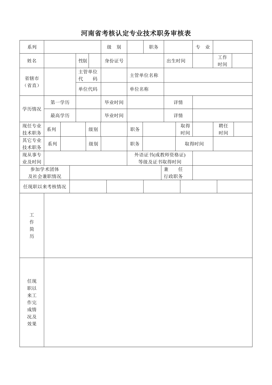 【精品】河南省考核认定专业技术职务审核表83.doc_第1页