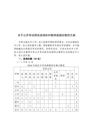 关于公开考试择优选调农村教师进城任教的方案.doc