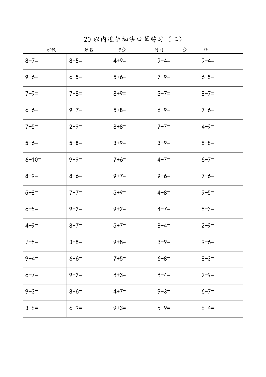 20以内的进位加法口算练习题到底15套.doc_第2页