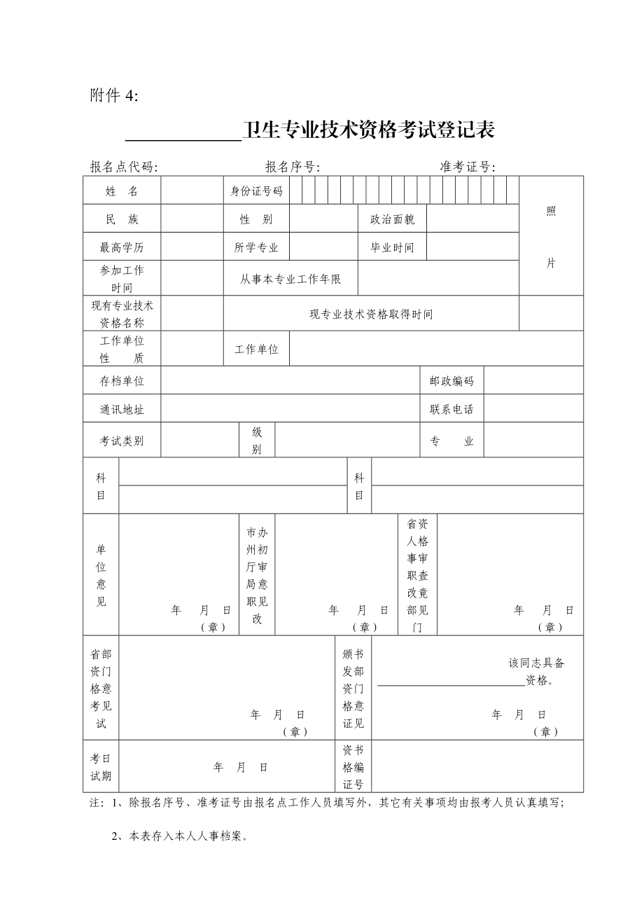 卫生专业技术资格考试登记表.doc_第1页