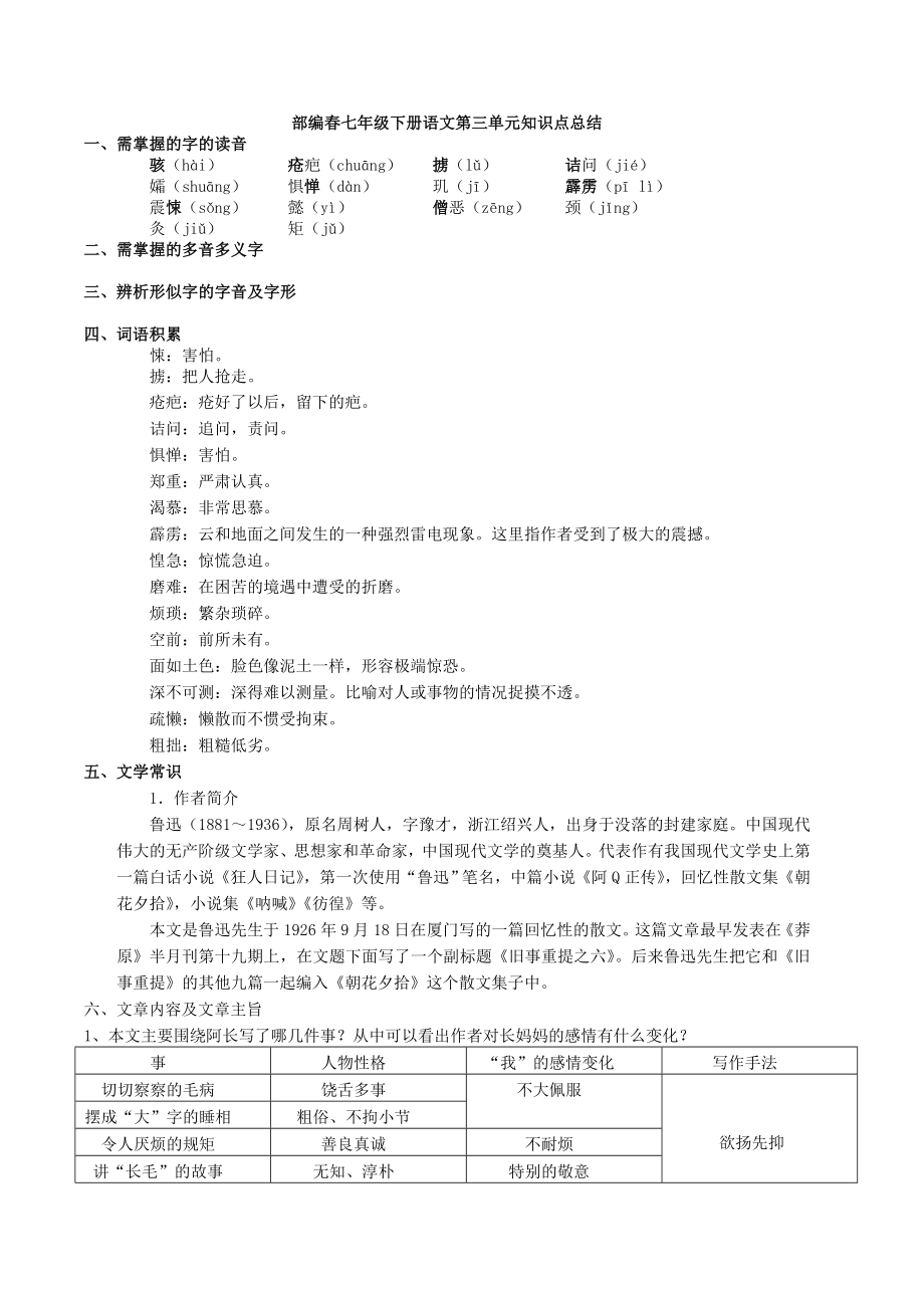 【部编】七年级下册语文第三单元知识点总结.doc_第1页