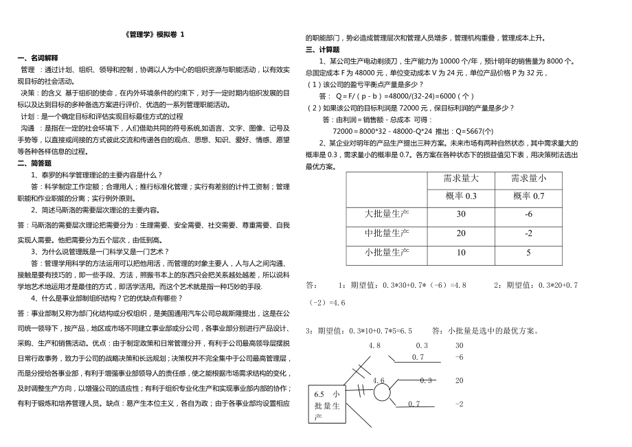 山大网络模拟题 《管理学》13卷整理版.doc_第1页