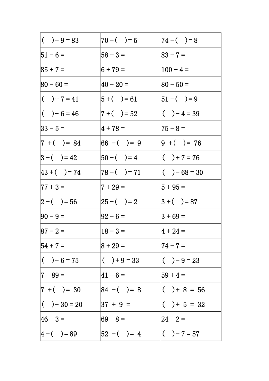 100以内加减法计算题(打印版).doc_第2页