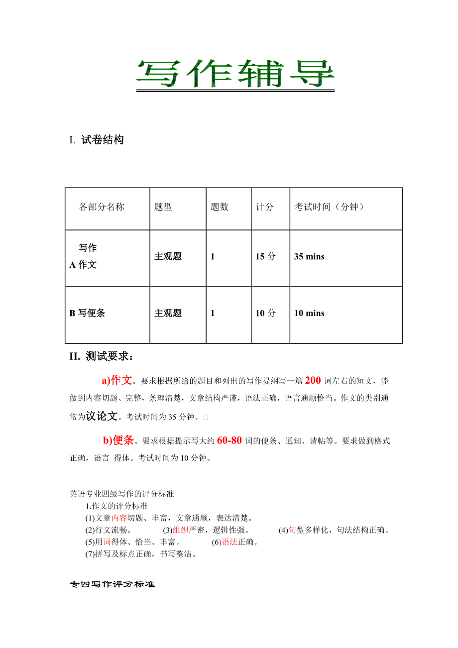 英语专业四级考试写作辅导资料.doc_第1页