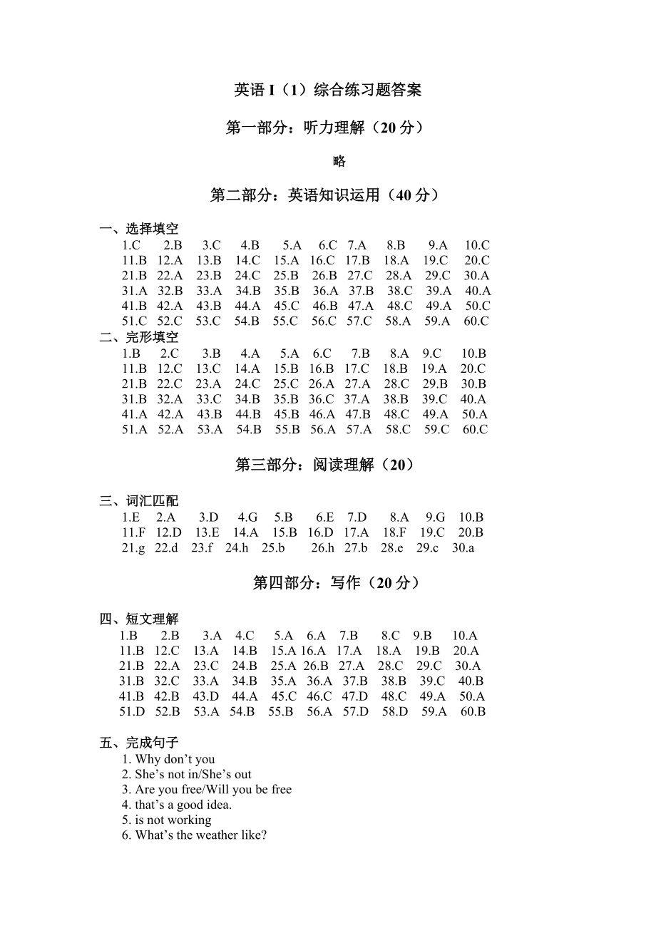 电大英语I考试样题.doc_第1页