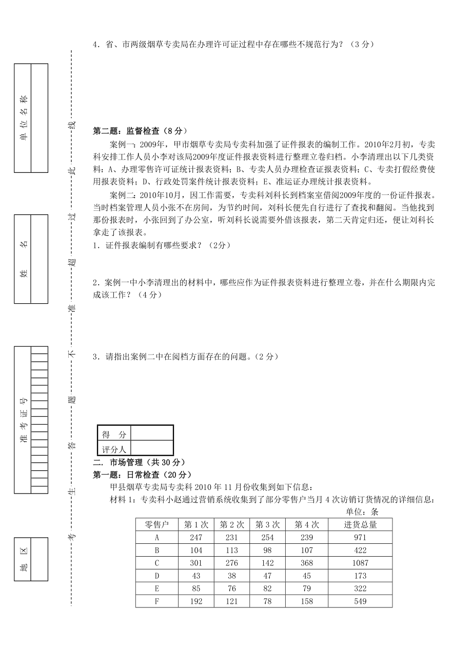 12月份高级烟草专卖管理员岗位技能鉴定试卷.doc_第2页