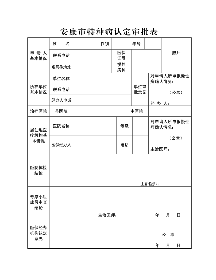 安康市特种病认定审批表【直接打印】.doc_第1页