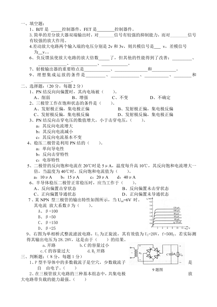 模拟电子复习题及部分答案.doc_第1页