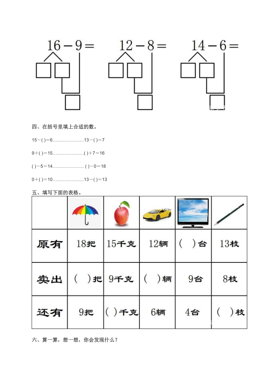 2020年春部编版小学一年级数学下册20以内的退位减法练习题.doc_第3页