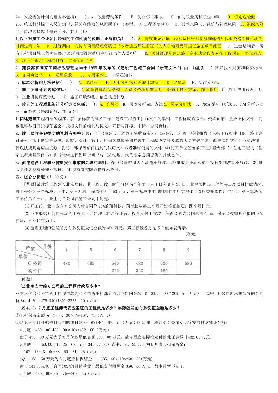 最全中央电大建筑工程项目管理历考试真题.doc_第2页