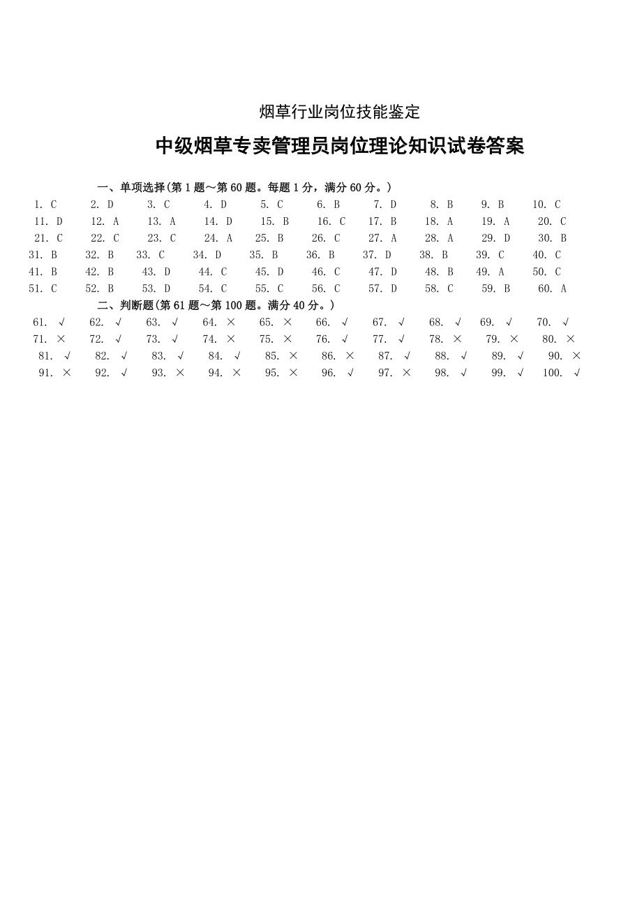 12月2日中级烟草专卖管理岗位理论知识试卷答案.doc_第1页