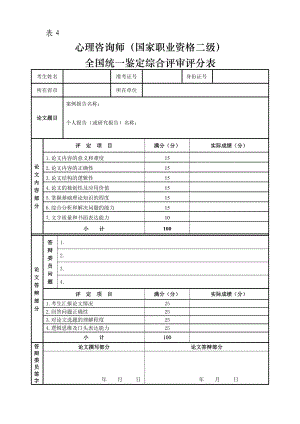 心理咨询师(国家职业资格二级)全国统一鉴定综合评审评分表.doc