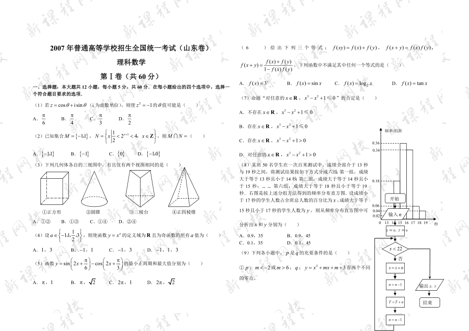 普通高等学校招生全国统一考试数学卷(山东.理)含答案.doc_第1页