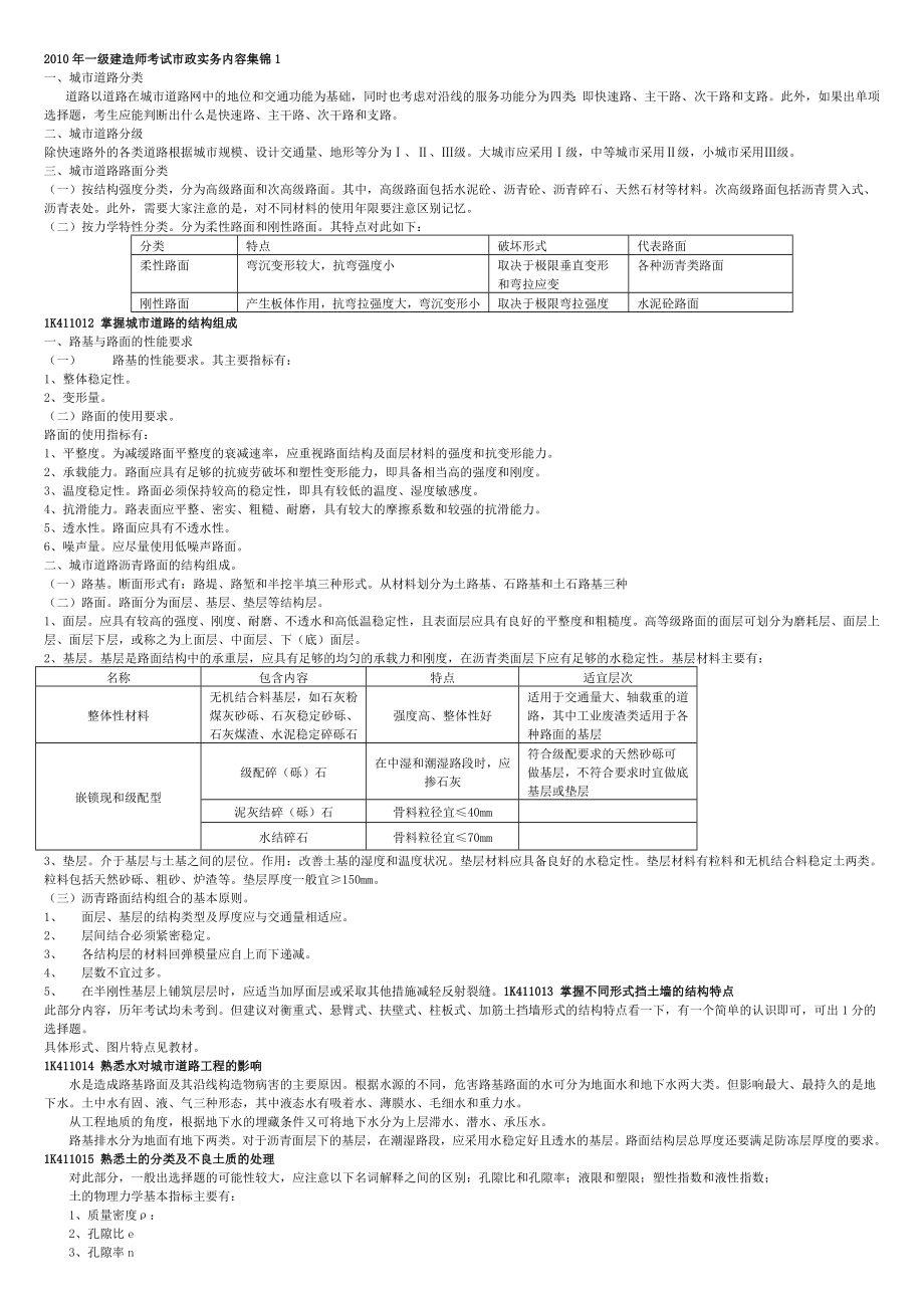 一级建造师考试市政实务内容集锦.doc_第1页