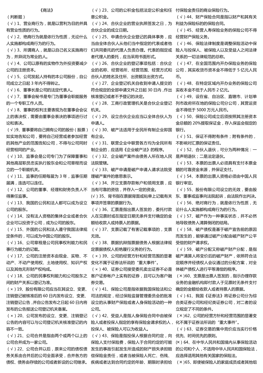 电大《商法》考试小抄【完整已排版】最新商法期末复习小抄.doc_第1页