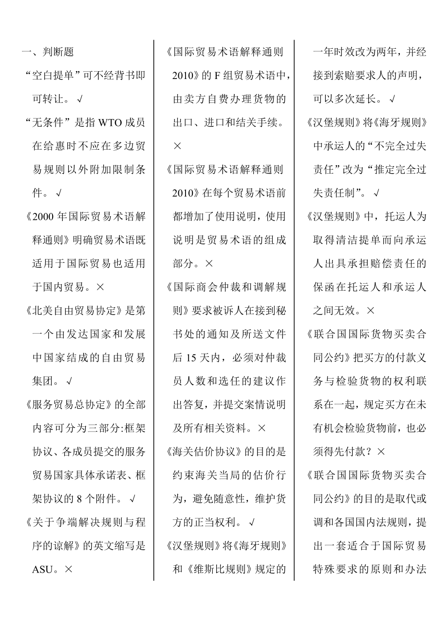 电大国际贸易法期末复习资料考试题库及答案小抄版.doc_第1页