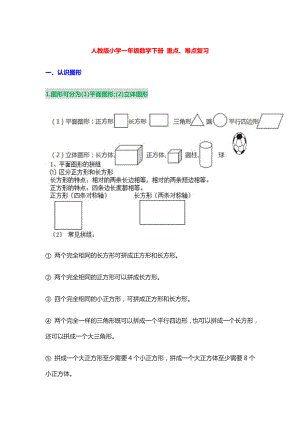 2020年人教版一年级数学下册重点知识点归纳总结.doc